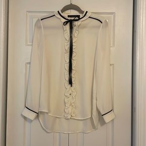 Sheer long sleeve button down with ruffles and tie from Zara